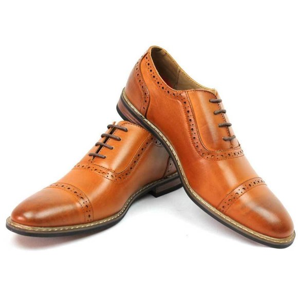 Men\'s Brown Dress Shoes Cap Toe Lace Up Oxfords Leather Lining Wedding Tuxedo